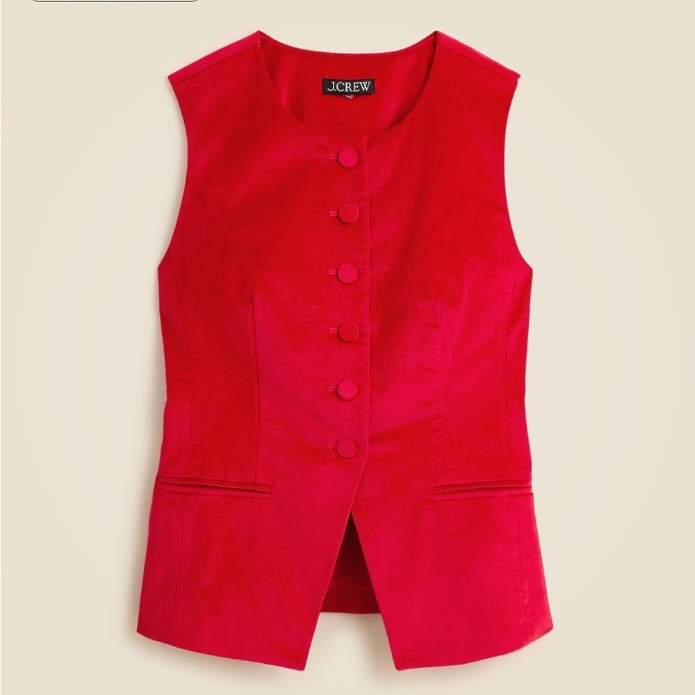 J crew radiant ruby Essential cutaway vest top in velvet